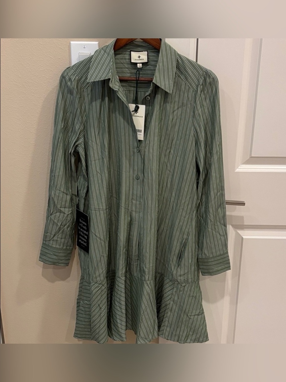 Tuckernuck Green Pinstripe Button-Up Dress